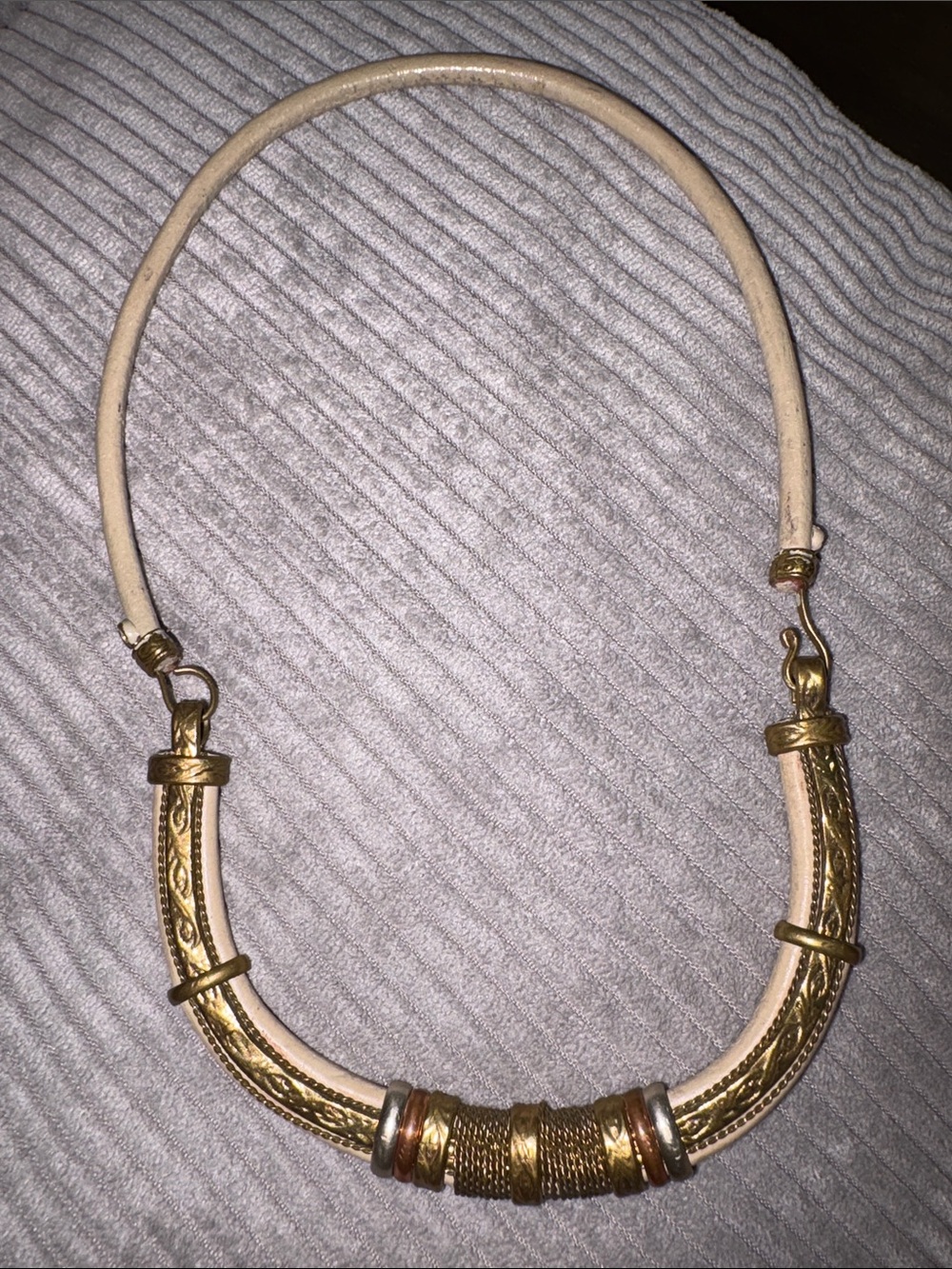 21-Tribal Choker with Leather and Brass and Silver and Copper